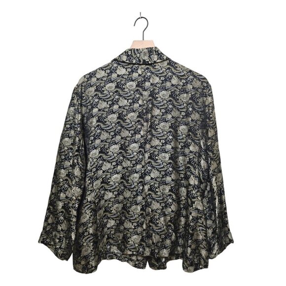 Chicos Black Floral Metallic Embroidered Silk Blend Button Down Blouse Sz 3 (XL) - Picture 5 of 8